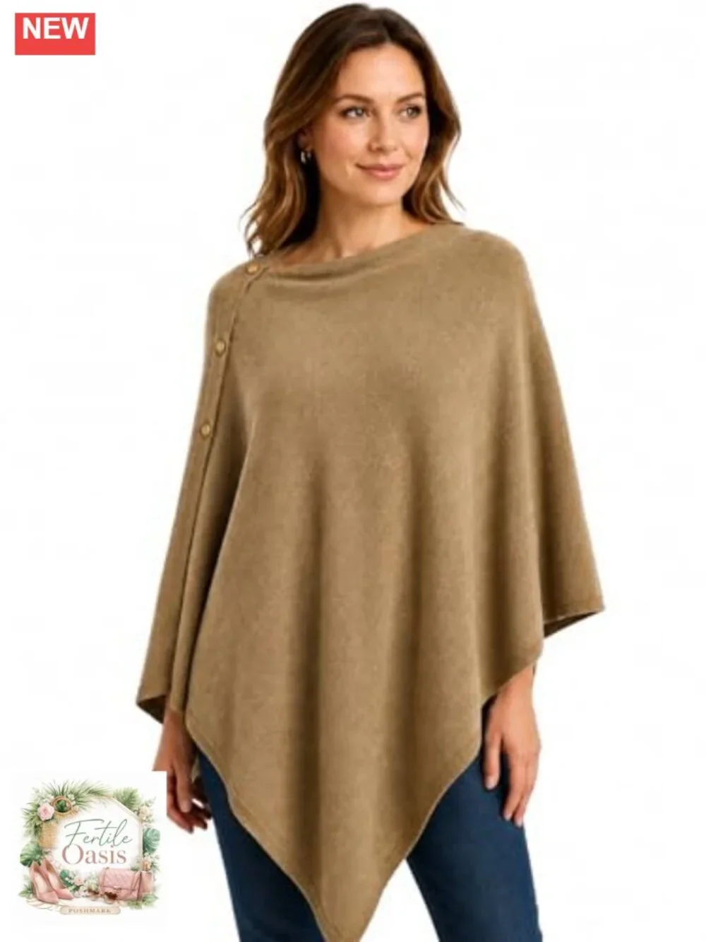 Soft Viscose Knit Poncho Shawl Wrap with Buttons | Cozy Cape for Women